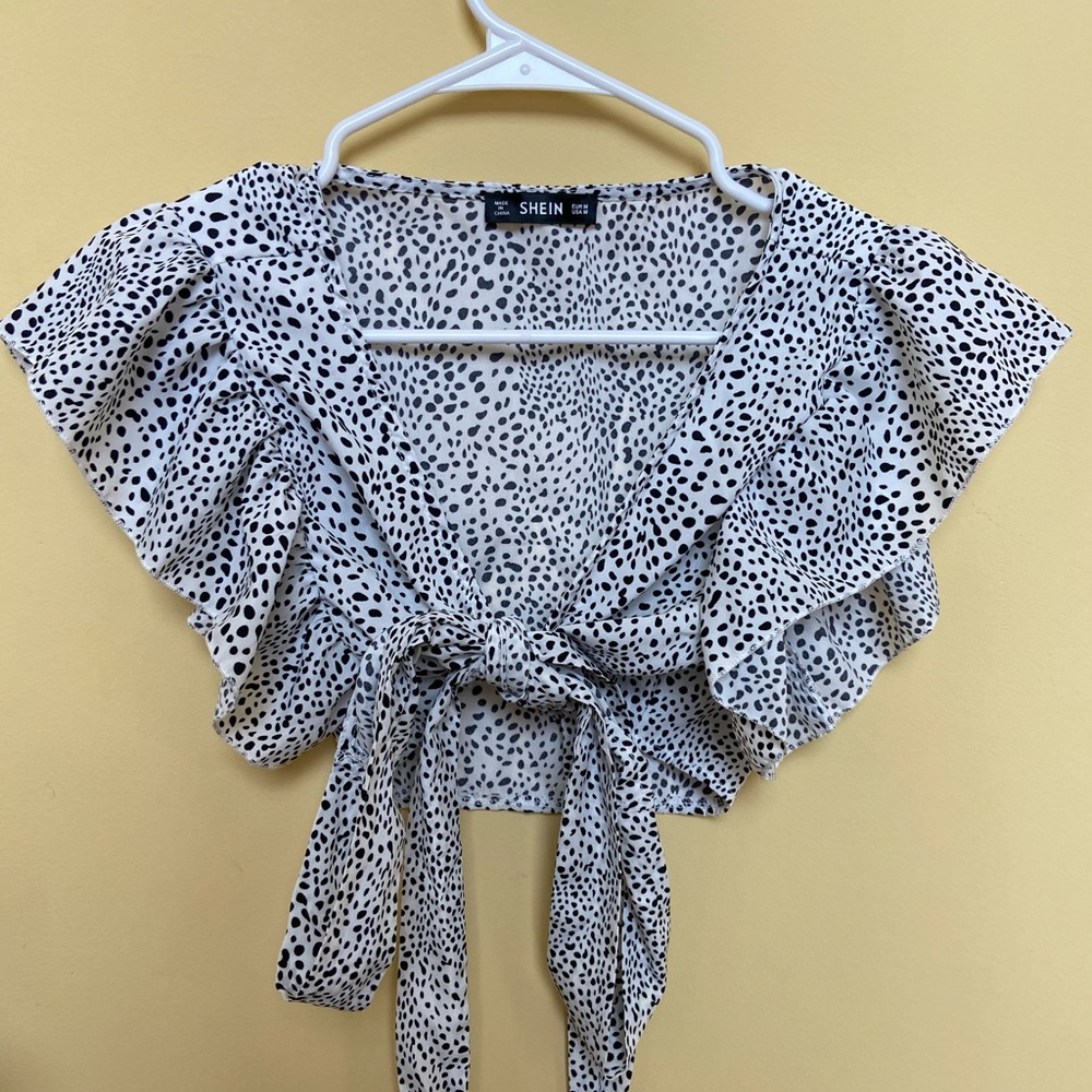 Shein Polka Dot Tie Front Top Size: M